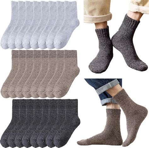 Amazon.com: Looknniy 12 Pairs Mens Winter Socks Thick Knit Wool Sock ...