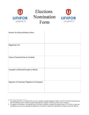 Fillable Online unifor34 Elections Nomination Form - bunifor34bbcab Fax ...