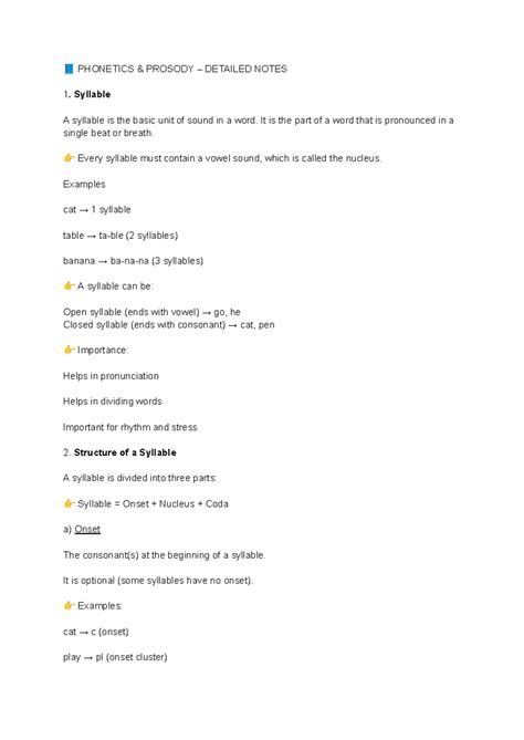 PHON 101: Phonetics & Prosody - Detailed Notes on Syllables & Stress ...