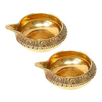 Buy Dokchan Brass Kuber Diyas Oil Lamps for Puja Room Decoration and ...