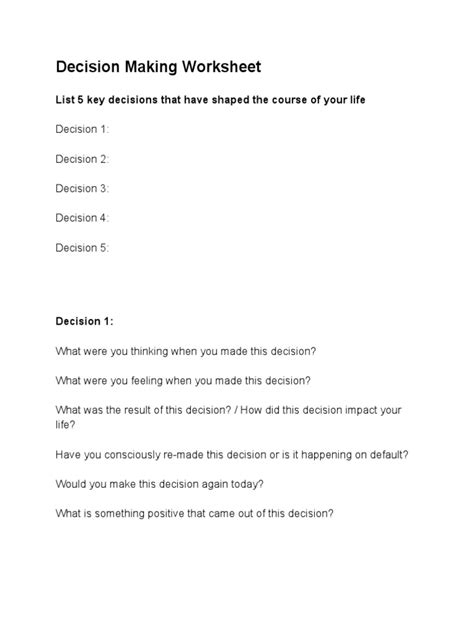 Decision Making Worksheet | PDF | Psychology | Psychological Concepts