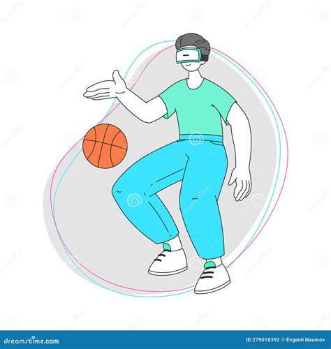 Young Man Wearing Augmented Reality Glasses Playing Basketball Vector ...