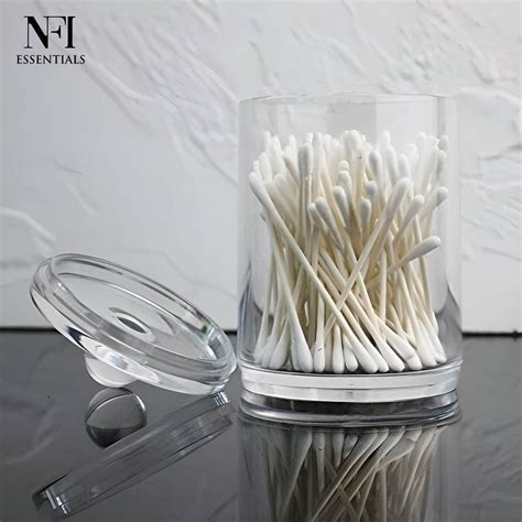 Buy NFI Essentials Clear Cotton Swab Holder Acrylic Q-tip Jar with Lid ...
