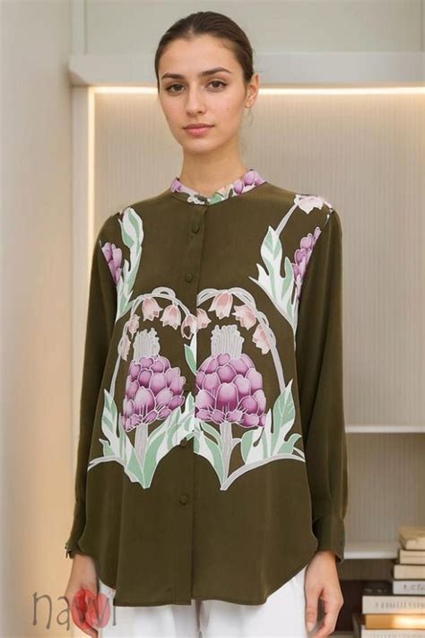 Olive Green Floral Print Button-Down Shirt – Navvi.in