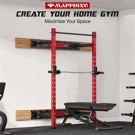 Mappding Folding Squat Rack Wall Mounted with Weight Bench...
