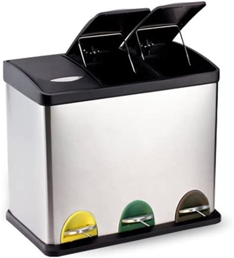 ONCARNIVAL Stainless Steel Trash Cans Bins 3 In 1 Foot Pedal Triple ...