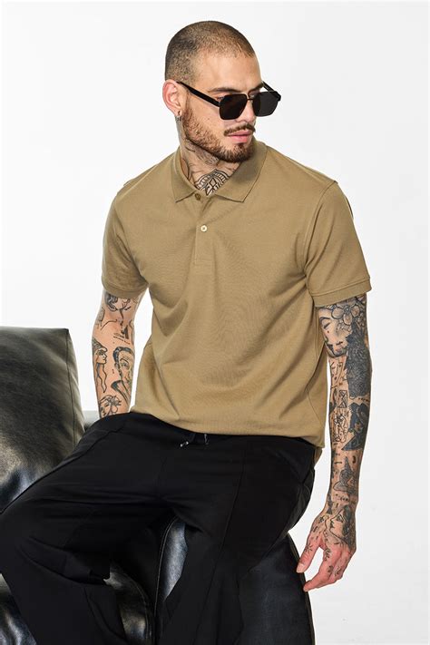 Buy Men's Core Lab Khaki Solid Polo T-Shirts Online | Snitch – SNITCH