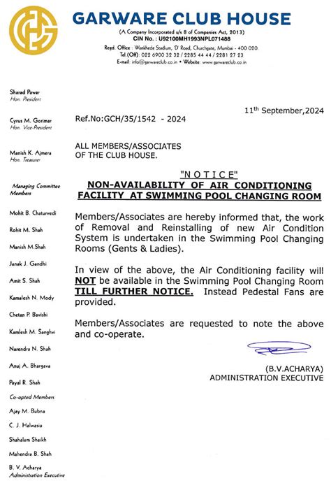 Non-availability of Air Conditioning Facility at Swimming Pool Changing ...