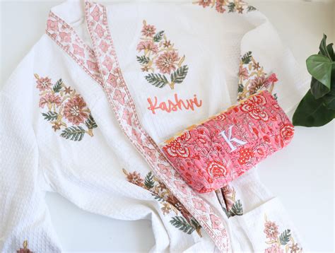 Personalised Waffle Robe & Pouch Gift Set - Block Print – Kari by Kriti