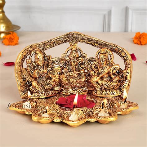 Buy Ascension Laxmi Ganesh Saraswati Idol Diya Deepak Oil Lamp Diya ...