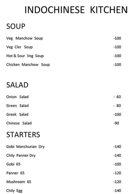 Menu at Indo-Chinese Kitchen, Chennai