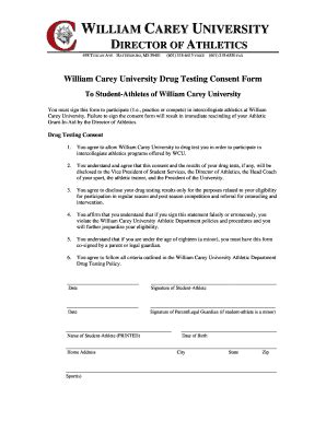 Fillable Online Drug Testing Consent Form - William Carey University ...