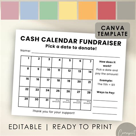 Calendar Fundraiser Template for Sports Fundraiser, Nonprofit Fundraising Template Editable Pick ...