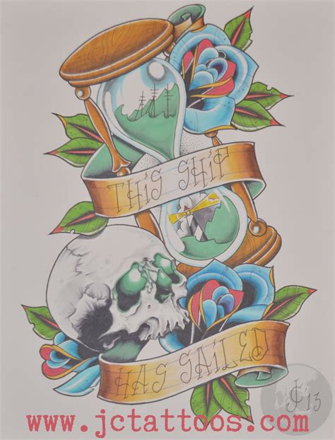 nautical themed skull and hourglass tattoo flash painting | Art, Artist ...
