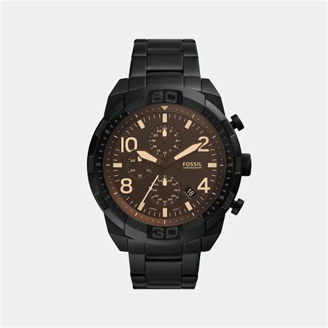 Fossil Bronson Men Quartz Black Dial Chronograph Stainless Steel Watch ...
