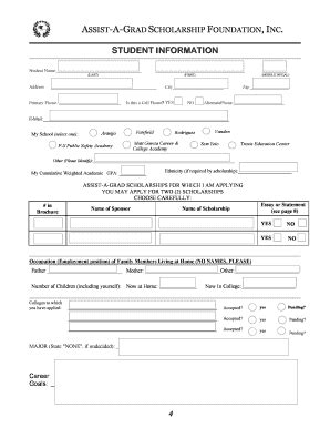 Fillable Online student information - Assist-A-Grad Fax Email Print ...