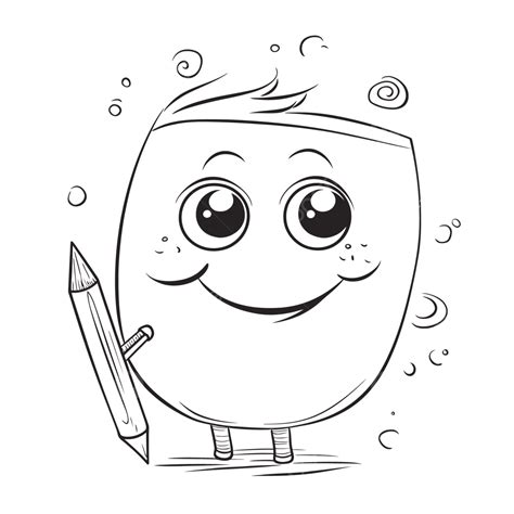 Cute Smiling Cartoon Pencil With Pencils Outline Sketch Drawing Vector, Writing Drawing, Writing ...