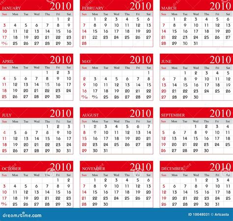 2010日历 向量例证. 插画 包括有 几个月, 星期, 新建, 时间, 几年, 简单, 机构, 办公室 - 10048031