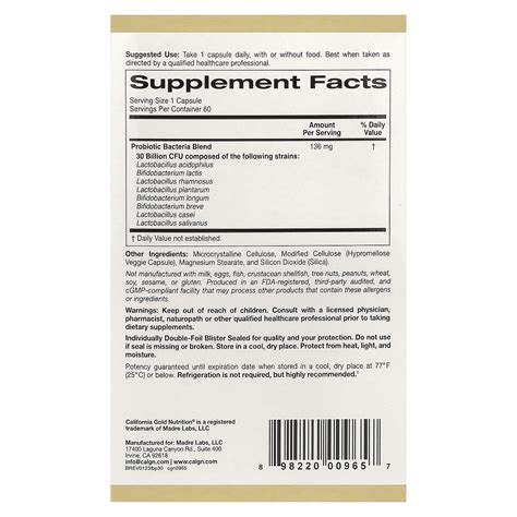 California Gold Nutrition 30B CFU Probiotics in 60 India | Ubuy