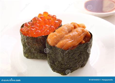 Sushi, Sea Urchin and Salmon Roe Stock Image - Image of healthy, fish ...