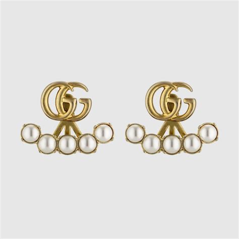 Pearl Double G Earrings In Gold Metal | GUCCI® Canada