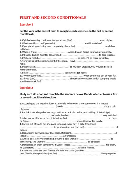 Image result for First and Second Conditional Exercises PDF