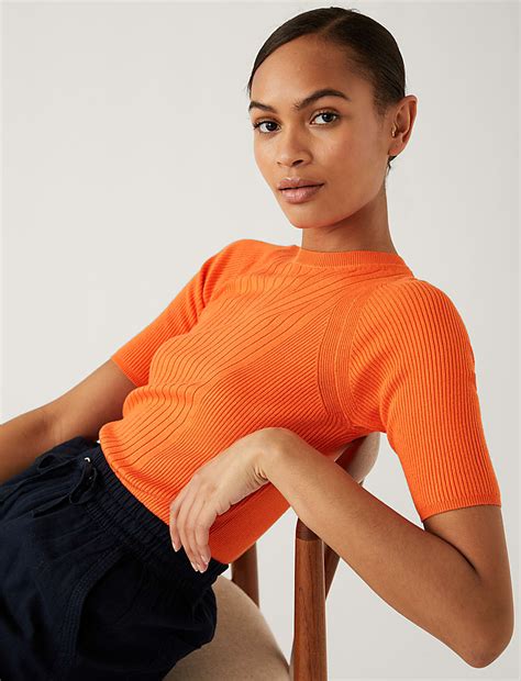 Buy Ribbed Crew Neck Knitted Top at Marks & Spencer