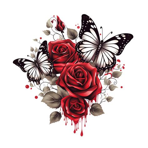 Rose and Butterfly Tattoo - Digital Tattoo Flash, Realistic Flower ...