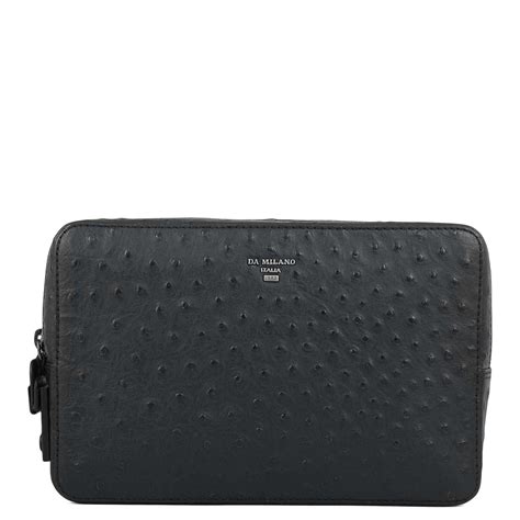 Ostrich Leather Multi Pouch - Black – Da Milano
