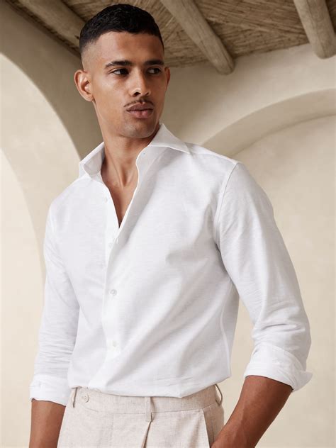 Slim Linen-Cotton Dress Shirt | Banana Republic | White shirt men, Long ...