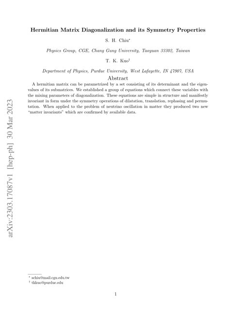 (PDF) Hermitian Matrix Diagonalization and its Symmetry Properties