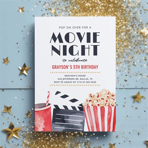 Movie night birthday invitation pop on over movie birthday party invite ...