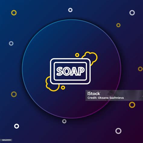 White And Yellow Line Bar Of Soap With Foam Icon On Dark Blue ...