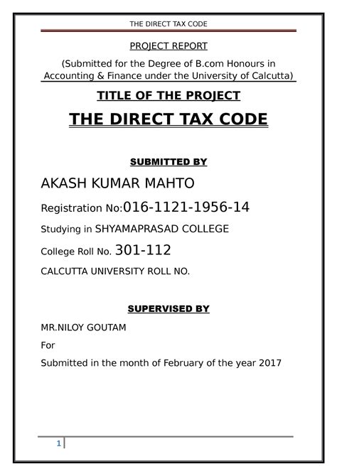 Direct tax code 1 - THE DIRECT TAX CODE PROJECT REPORT (Submitted for ...