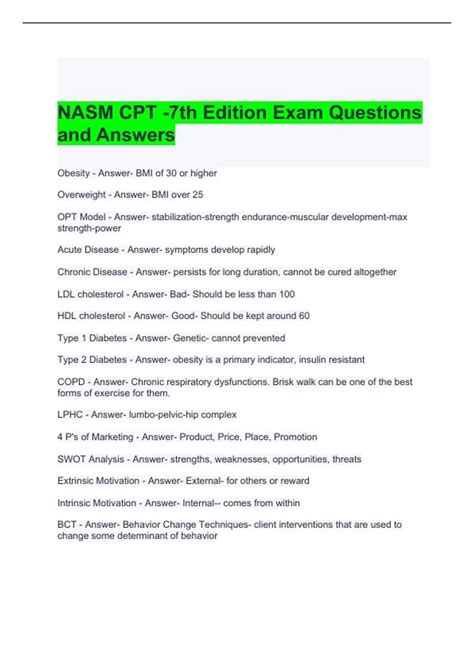 NASM CPT -7th Edition Exam Questions and Answers 100% correct - NASM ...