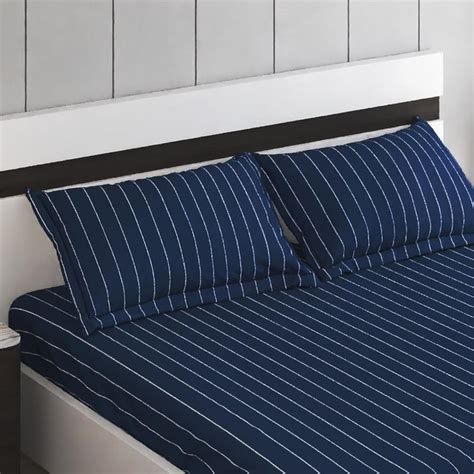 Buy Medley Santorini Cotton 220TC Striped 3Pcs King Bedsheet Set from ...