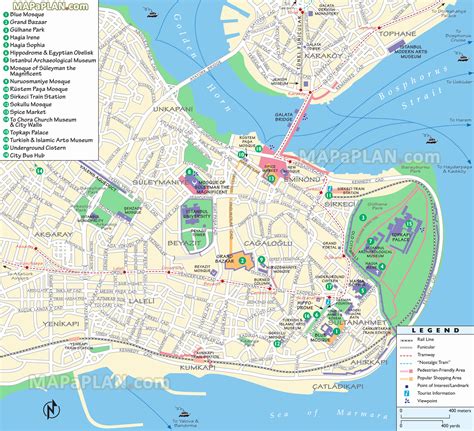 Istanbul offline map - Old town & Downtown area list of must-do hotspots including Blue Mosque ...