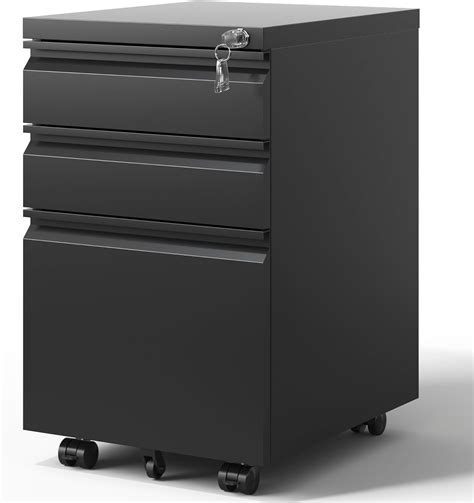 3 Drawer Mobile File Cabinet with Lock and Wheels, Metal Under Desk ...
