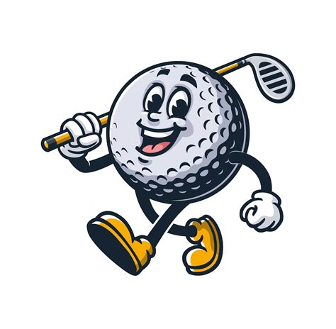 Walking Golf Ball Holding a Stick, Cartoon Mascot Illustration ...