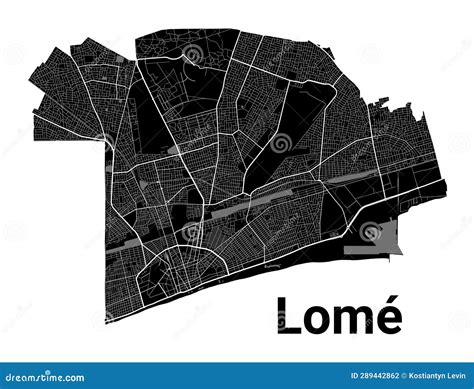 Lome City Map, Capital Of Togo. Municipal Administrative Borders, Black And White Area Map With ...