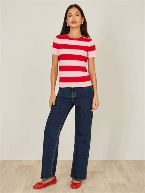 Buy Yumi Red Block Stripe Knitted Top With Button Details from Next India