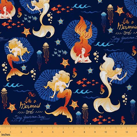 Buy Golden Mermaid Fabric by The Yard Gradient Gorgeous Ocean Creature ...