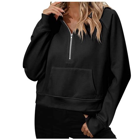 QUYUON Womens Hoodies Half Zip Long Sleeve Fleece Crop Pullover ...
