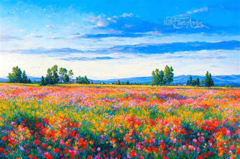 WILDFLOWERS FIELD Painting by Nik Tod | Saatchi Art
