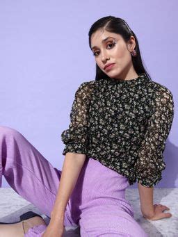 Buy ANVI Be Yourself Brown Green Chiffon Regular Top Online