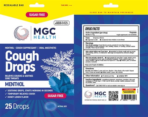 YNBY-MGC Cough Drops Menthol Sugar-Free 25