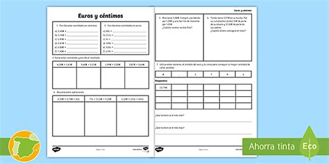 Ficha de actividad: Euros y céntimos