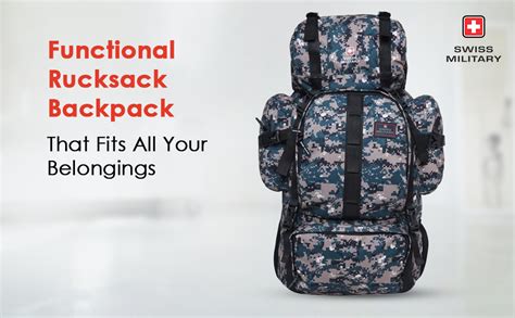 Buy Swiss Military Wave 45L Hiking Rucksack Backpack, Grey Camo, Strong ...