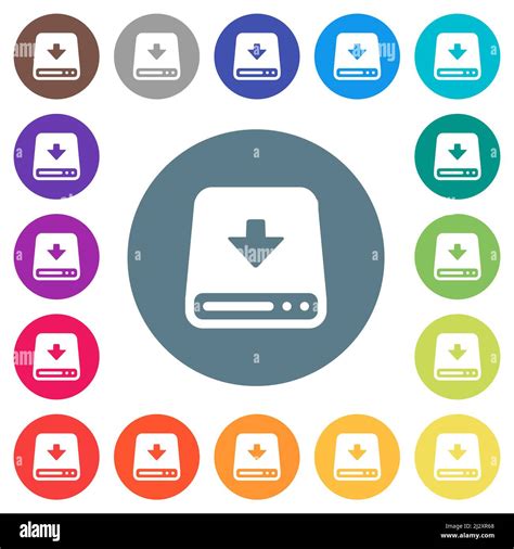Download to hard disk flat white icons on round color backgrounds. 17 ...