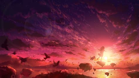 3840x2160 Resolution Anime Girl into Sunset HD Art 4K Wallpaper ...